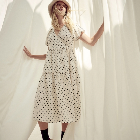 Madewell Dresses & Skirts - SOLD!!!! NWT Madewell Tiered Puff-Sleeve Midi Wrap Dress in Dot
